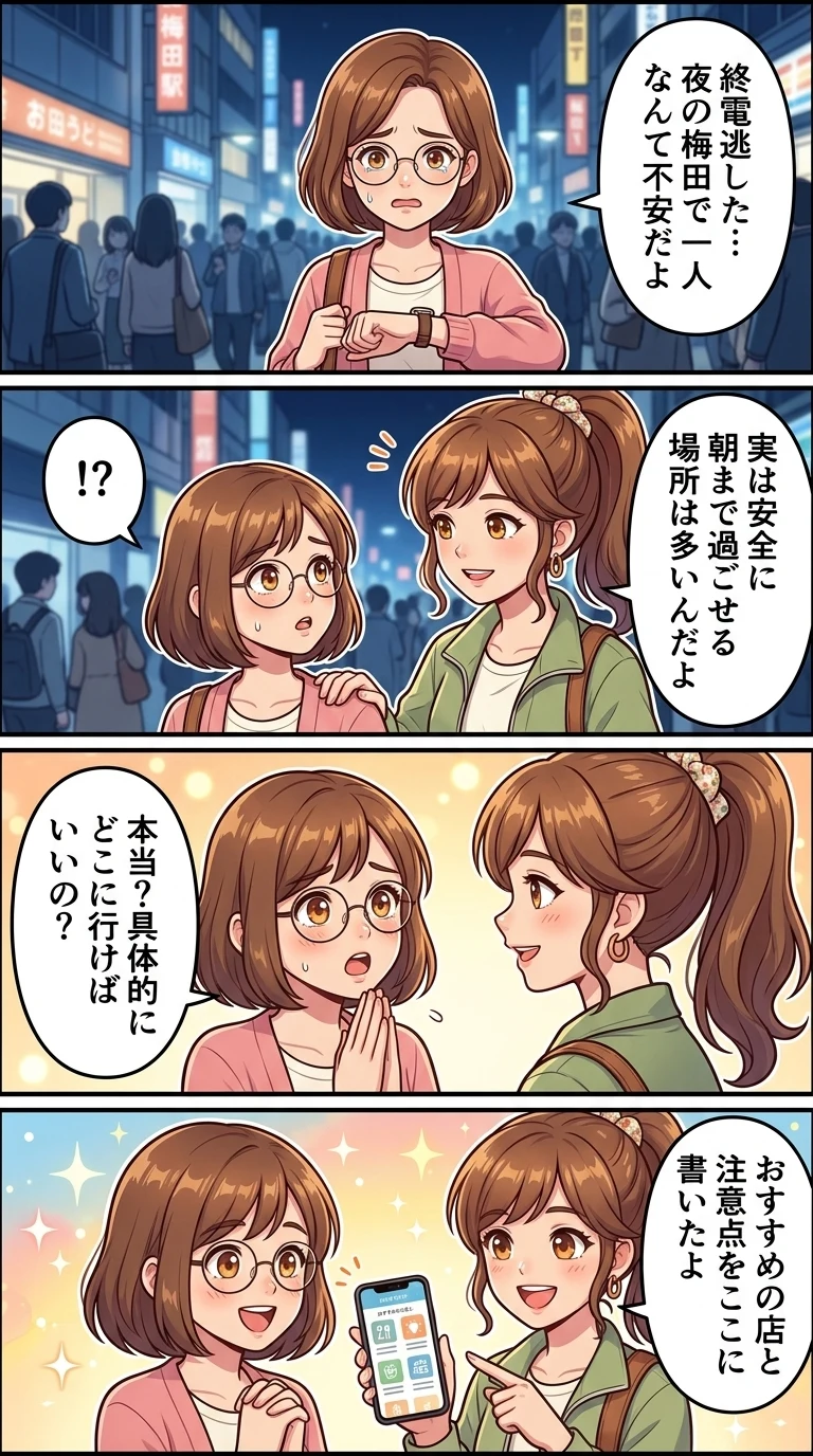 梅田 終電 逃 した 女性