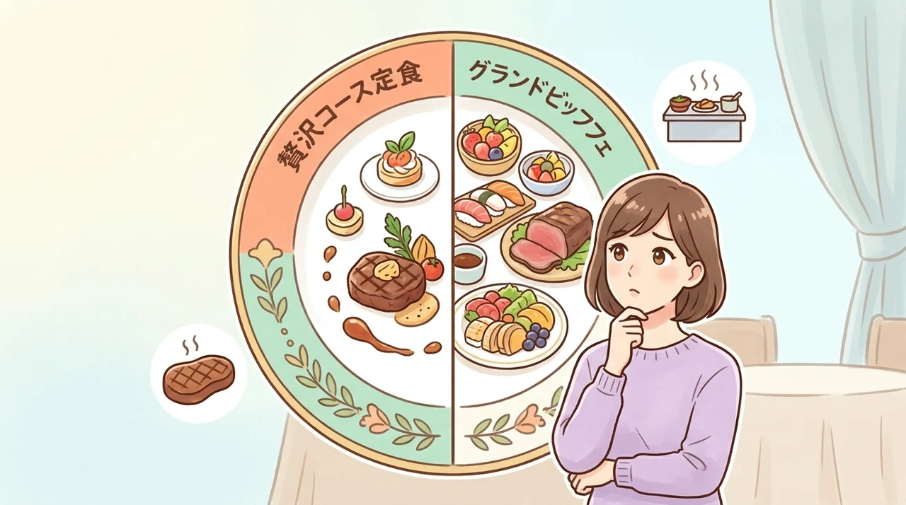 夕食スタイルの違い|贅沢コース料理か豪華ビュッフェか