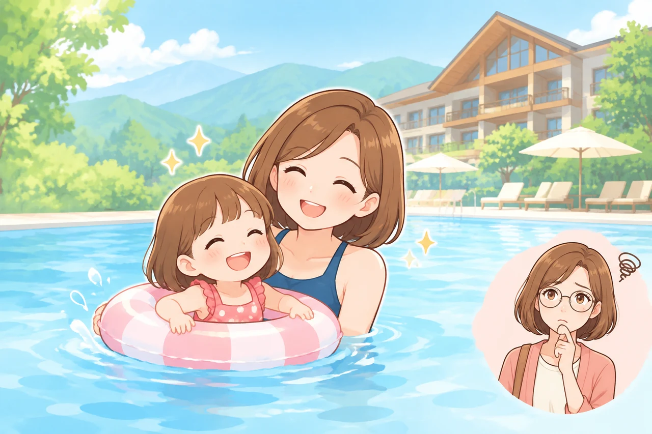 軽井沢の子連れプール付きホテルおすすめ5選のイメージ画像（軽井沢倶楽部 ホテル軽井沢1130・ANAホリデイ・イン リゾート軽井沢・ホテルハーヴェスト旧軽井沢）