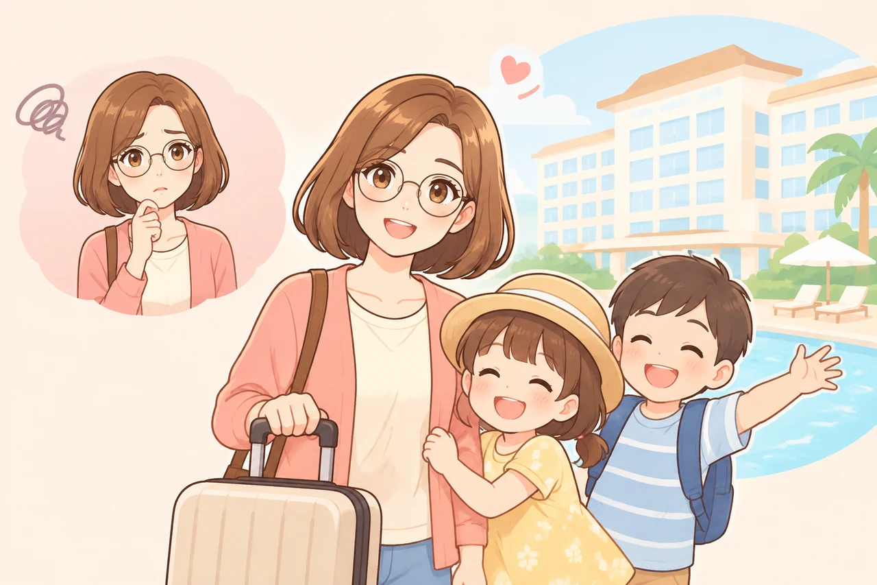 子連れ家族におすすめのホテル選び方のイメージ画像（添い寝無料の有無・キッズアメニティ・ベッドの広さ）